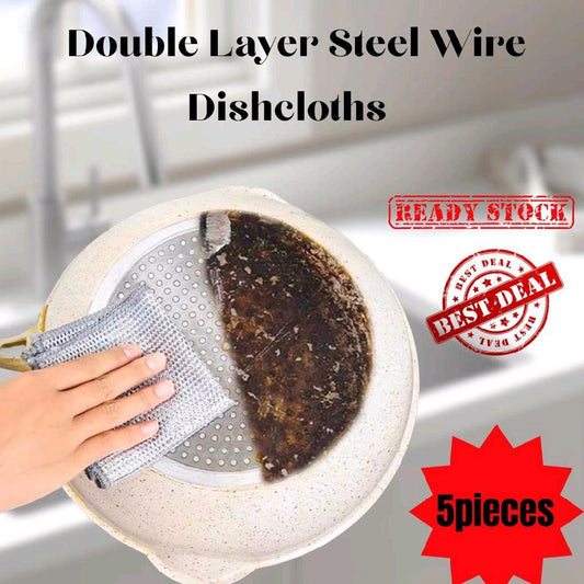 Double Layer Steel Mesh Dishcloths - 5 Pieces